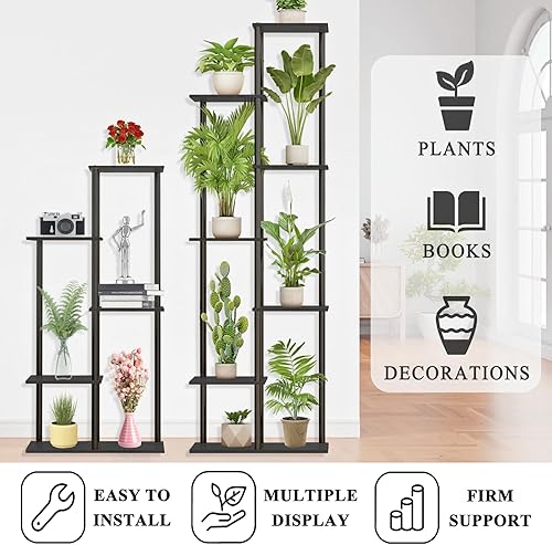 Miniatura 6 de Soporte para plantas de interior de 7 niveles y 8 macetas, estante de madera de metal para plantas, múltiples macetas de esquina para plantas,