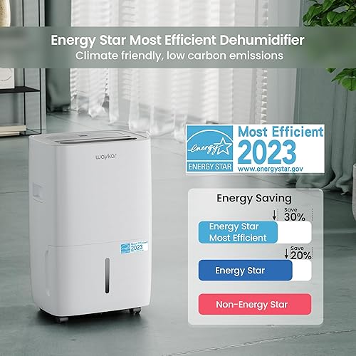 Miniatura 7 de Waykar Deshumidificadores de 50 y 80 pintas para el hogar y sótanos de hasta 5,000 pies cuadrados con manguera de drenaje y control inteligente de