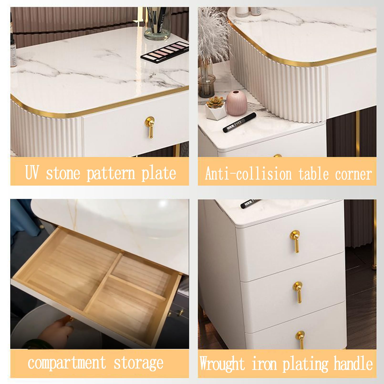 Set da trucco girevole a 360° con luci, cassetto, sgabello, specchio, tavolo da toeletta dal design moderno, ideale per gli amanti del trucco, stile nido d'uccello, 50 cm