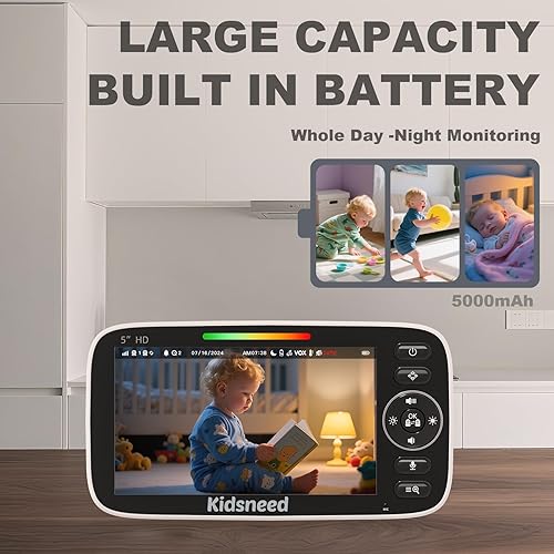Miniatura 6 de Monitor de bebé con cámara y audio cámara de bebé 720P sin WiFi, pantalla de 5 pulgadas, 48 horas de duración de la batería, visión nocturna,