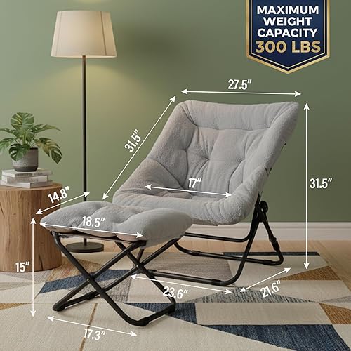 Miniatura 3 de Tiita Silla plegable con otomana recta, silla plegable de gran tamaño de piel sintética suave, silla perezosa, silla de luna con marco de metal para