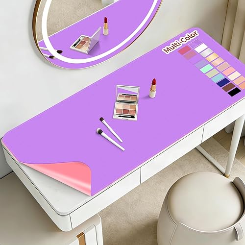 Vista 19 de Alfombrilla de maquillaje para tocador para proteger la parte superior del escritorio, 31.5 x 15.7 pulgadas, tapete de maquillaje de doble cara