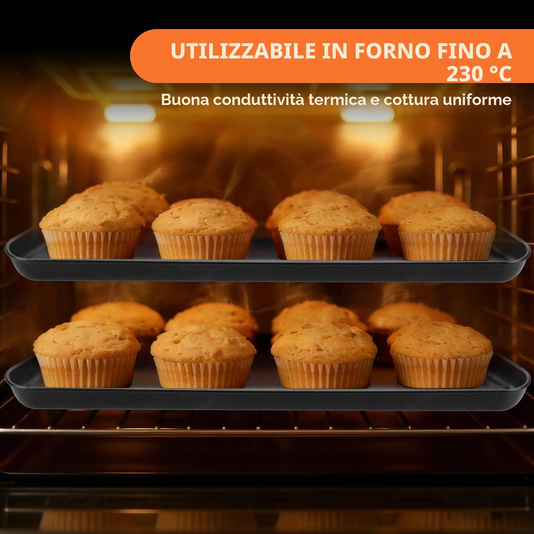 HaWare Teglia da forno antiaderente, grande set di 3, 40 x 30 x 2,5 cm, in acciaio al carbonio, per cuocere/cucinare/servire, resistente e atossica, resistente alla ruggine e facile da pulire, colore
