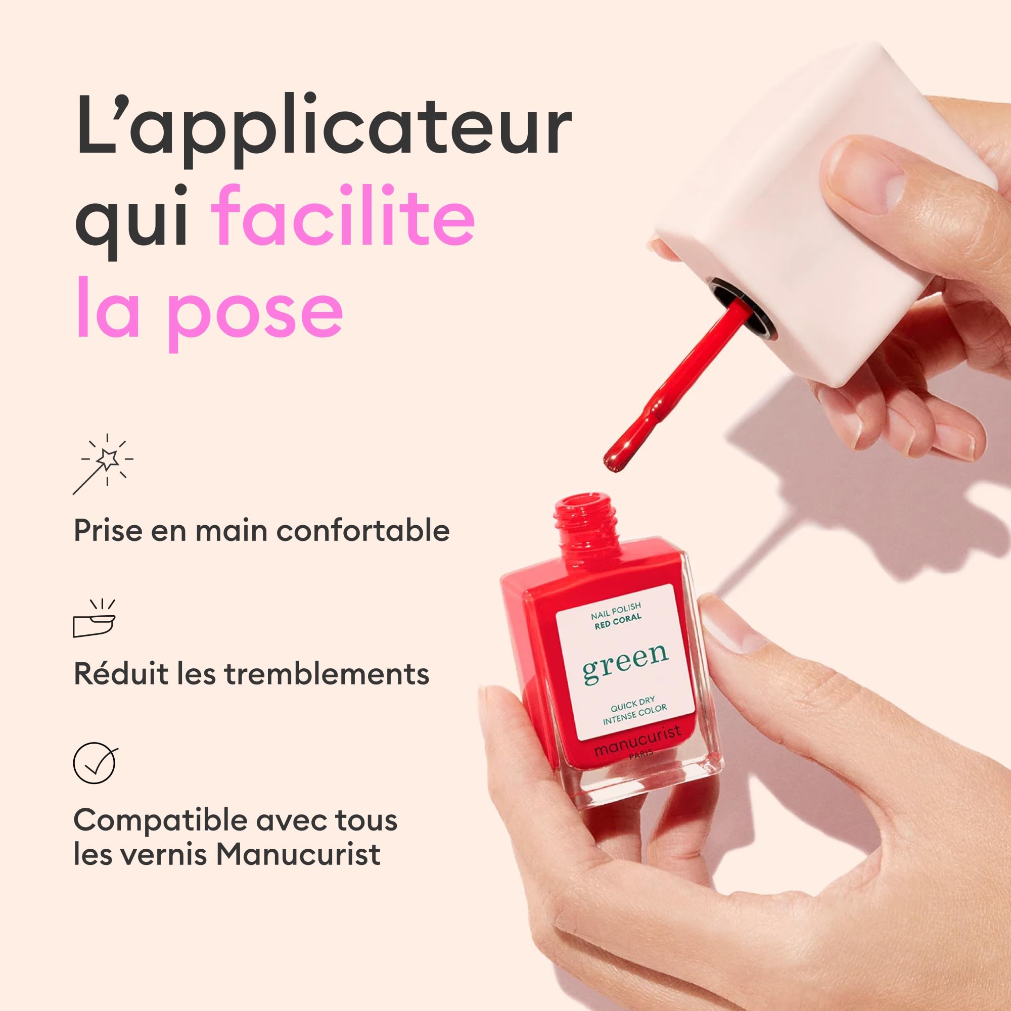 Manucurist Mani Helper - Applicateur pour Vernis à Ongles Classique Green, Vernis Semi Permanent Green Flash, Vernis Soin Active Glow- Facilite la Pose de Vernis - Accessoire Ongle - Outil Manucure