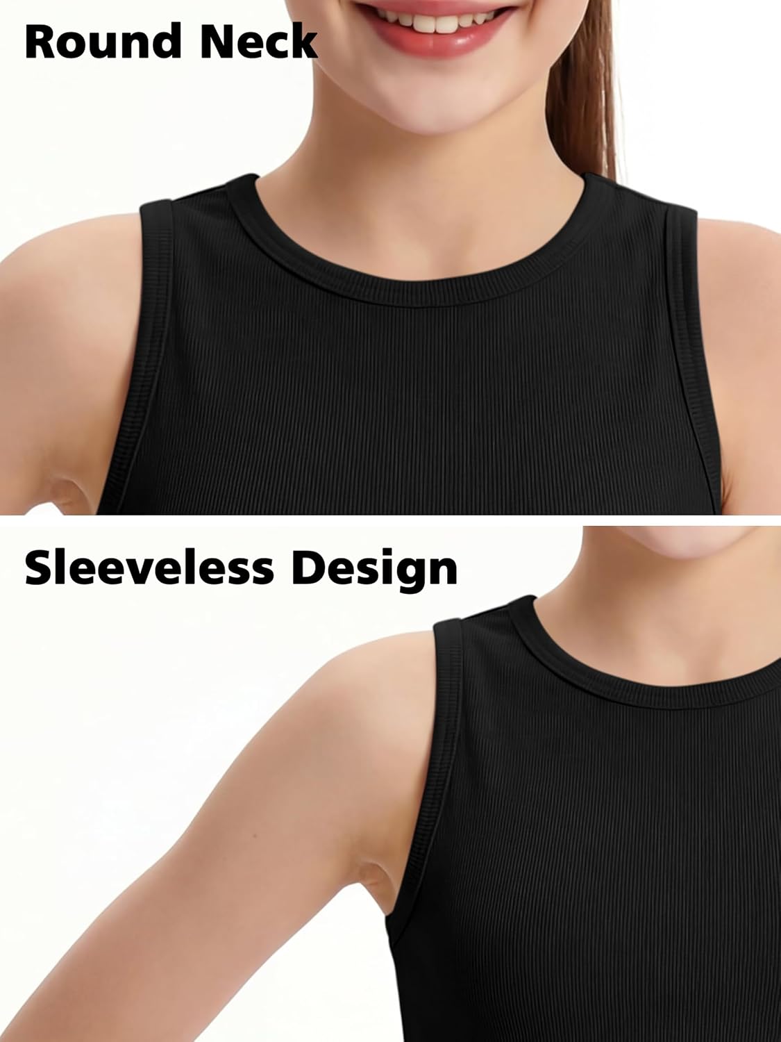 Poroka 3 Packs Girls Tank Tops Sleeveless Athletic Ribbed Knit Crop Tops Basic Camisole for Kids 5-14Y