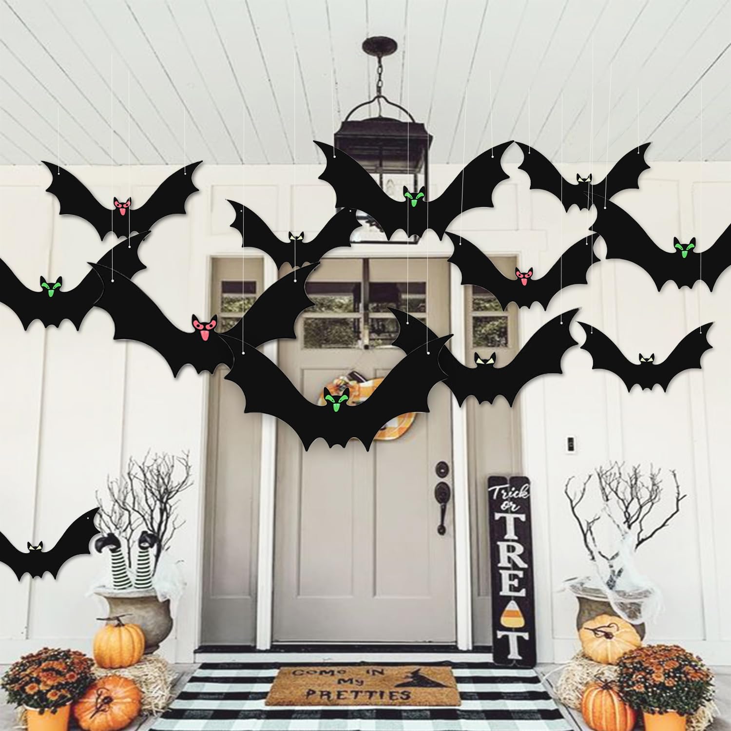 15 Pcs Hanging Bats Halloween Decoration Outdoor, Large Scary Fake Black Hanging Flying Bat Spooky Decor For Halloween Yard Sign Outside Indoor Party Supplies Wall Decals (3 Sizes - View #2
