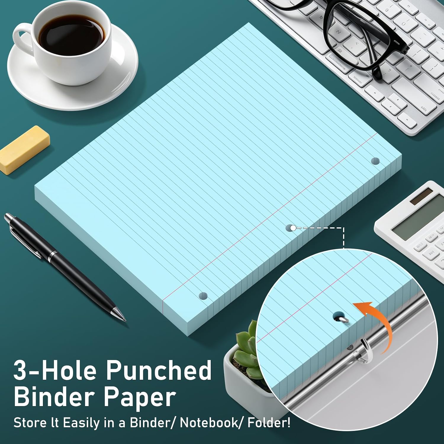 720 Sheets Loose Leaf Paper, 6-Color Lined Paper Notebooks, 8 x 10.5 College Ruled Filler Paper, 3-Hole Punched Binder Paper, Double-Side Printed Writing Paper Notepads for Home, Office, School thumbnail