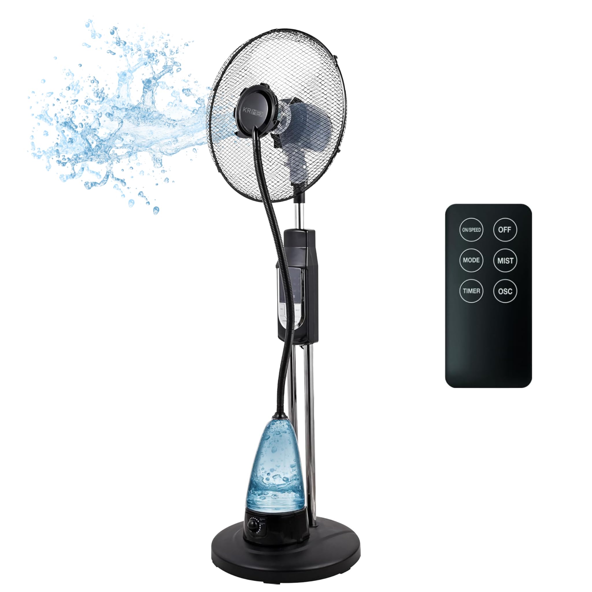 Ventilatore con Acqua Nebulizzatore Silenzioso 70 Watt con Telecomando 2 Litri Serbatoio 3 Velocità Oscillante Potente Economico