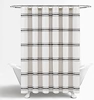 Vista 6 de Cortina de regadera de algodón a rayas estilo rústico de Lush Decor, 72 x 72 pulgadas, negra - Cortina de baño a rayas - Cortinas de ducha de tela
