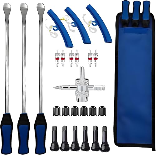 PINKJOY Kit de cuchara de neumáticos de 15 pulgadas, 26 piezas de herramientas de cambio de neumáticos para motocicleta, motocross, césped, tractor,