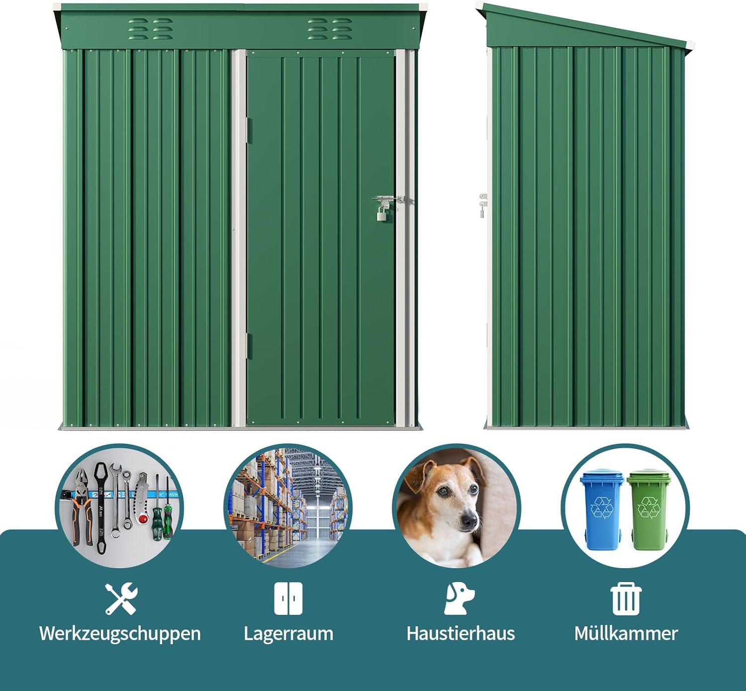 Bealife Metal Garden Shed Tool Shed, Galvanized Steel Tool Shed, Outdoor Storage Shed Garden House 180x162x95cm for Backyard Patio Lawn (Green)