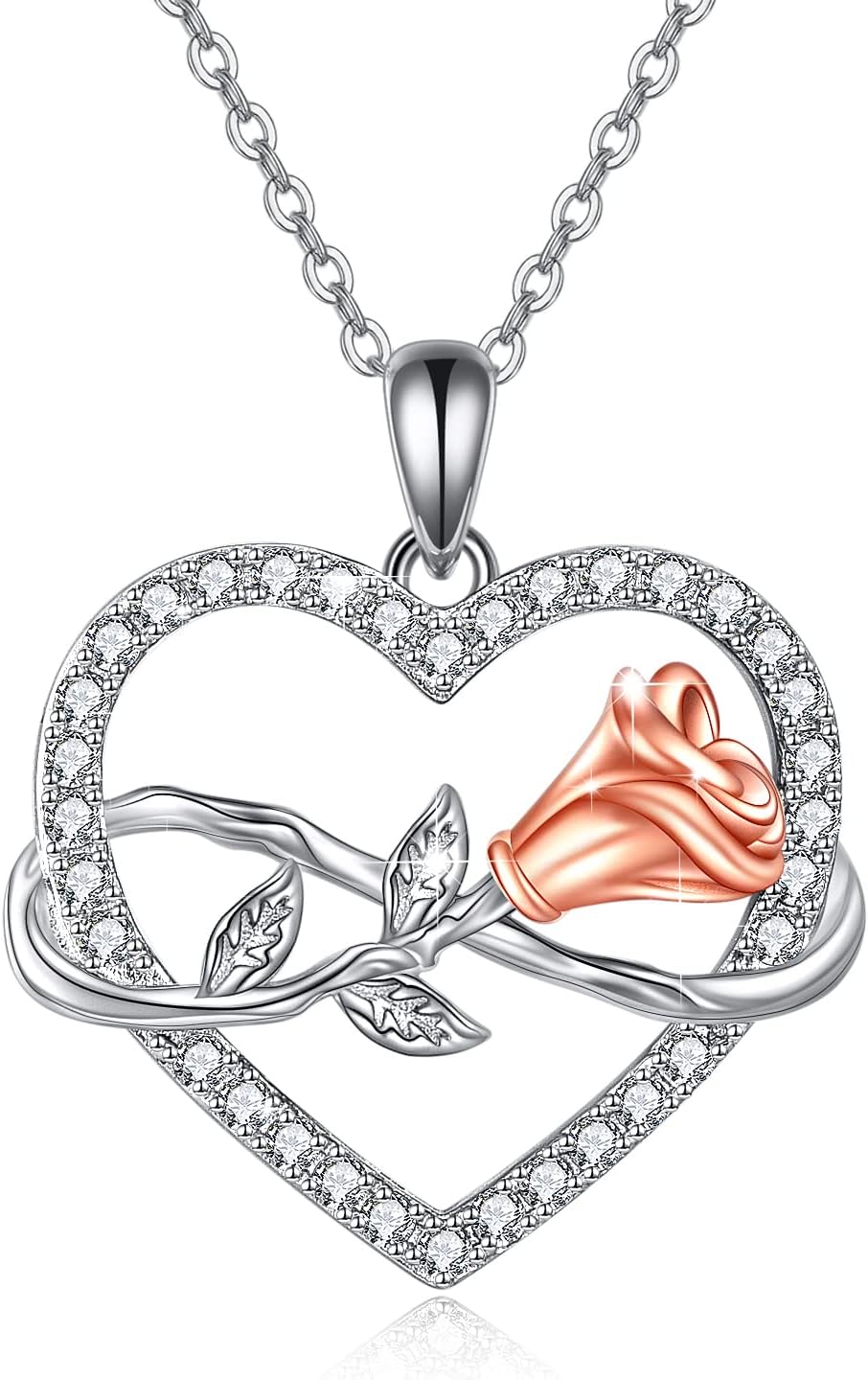 Gifts for Her, 925 Sterling Silver Rose Flower Infinity Necklace for Women, Fine Jewellery for Girlfriend Wife on Birthday Anniversary Valentine's Day