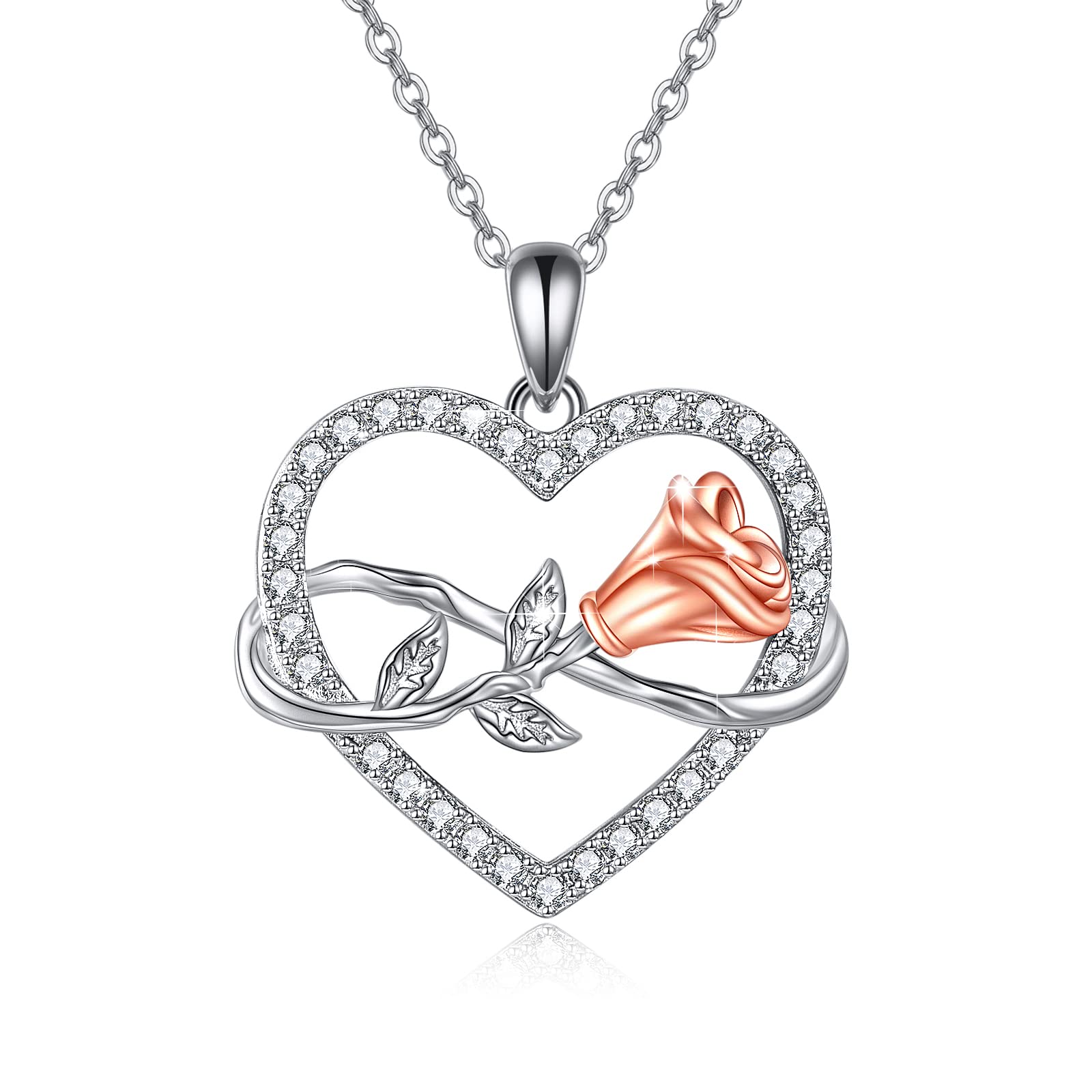 Gifts for Her, 925 Sterling Silver Rose Flower Infinity Necklace for Women, Fine Jewellery for Girlfriend Wife on Birthday Anniversary Valentine's Day