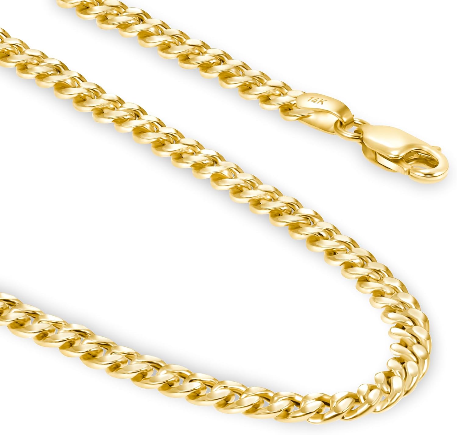 14k Gold Miami Cuban Chain Necklace for Women & Men (3mm-5mm Width, 16-24" Length) - Cadenas de Oro Puro de 14K