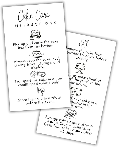 Cake Care Instruction Cards Cutting Guide 50pk 2x3.5” Storage Baking