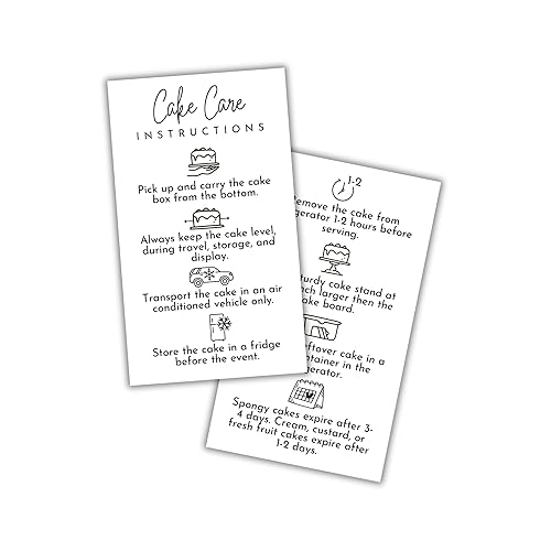 Cake Care Instruction Cards Cutting Guide 50pk 2x3.5” Storage Baking
