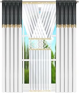 DRAPELLA Toronto Curtain Panel and Curtains Set, 410 x 250 cm, Dark Grey and Gold, Window Decoration, Home Accessories and Decoration Polyester