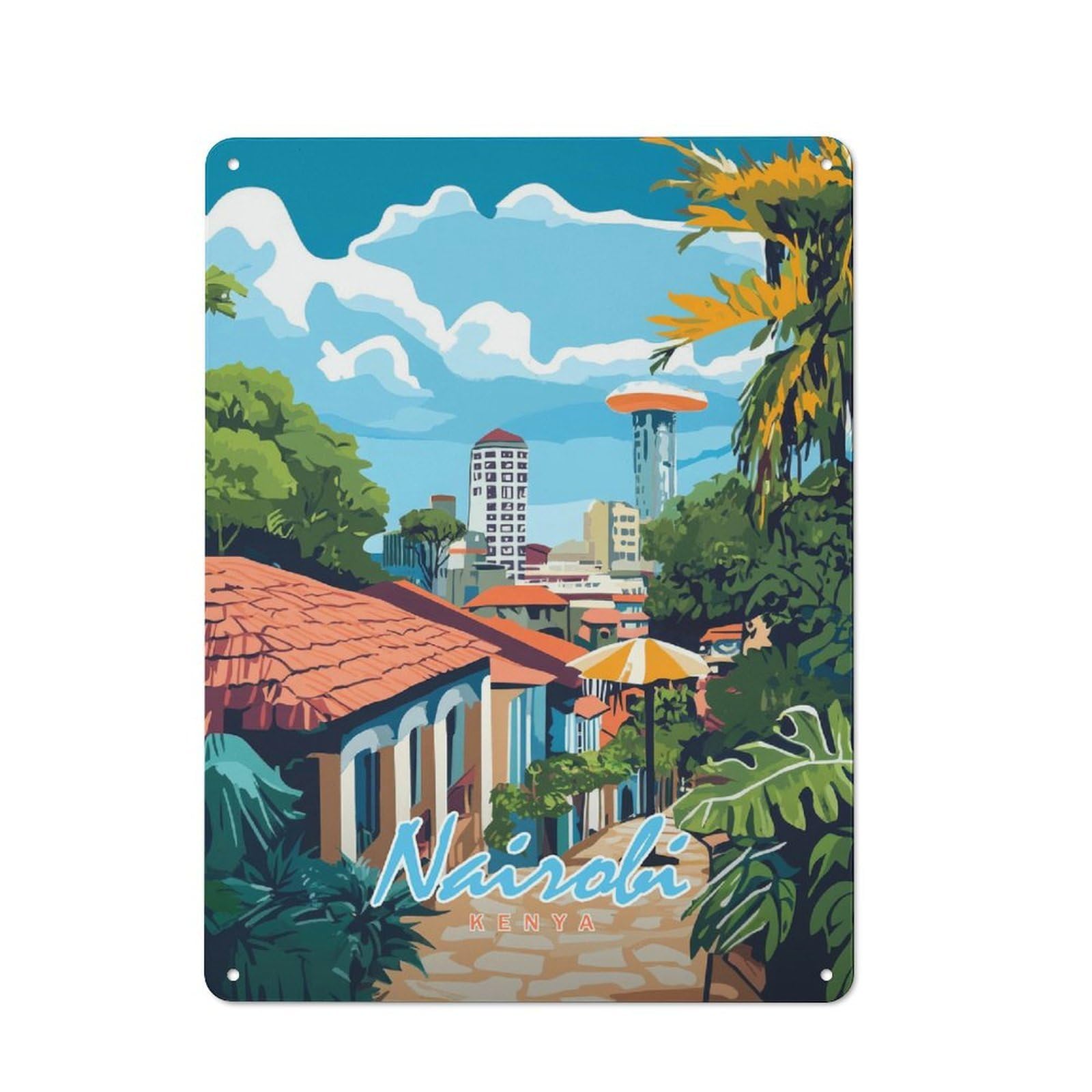 Junmoney Style-11 For Studio Or Craft Room, Nairobi Cityscape Rustic Tin Wall Plaque 40X30cm, For Vintage Wall Decor Fans, For Metal Sign Collectors