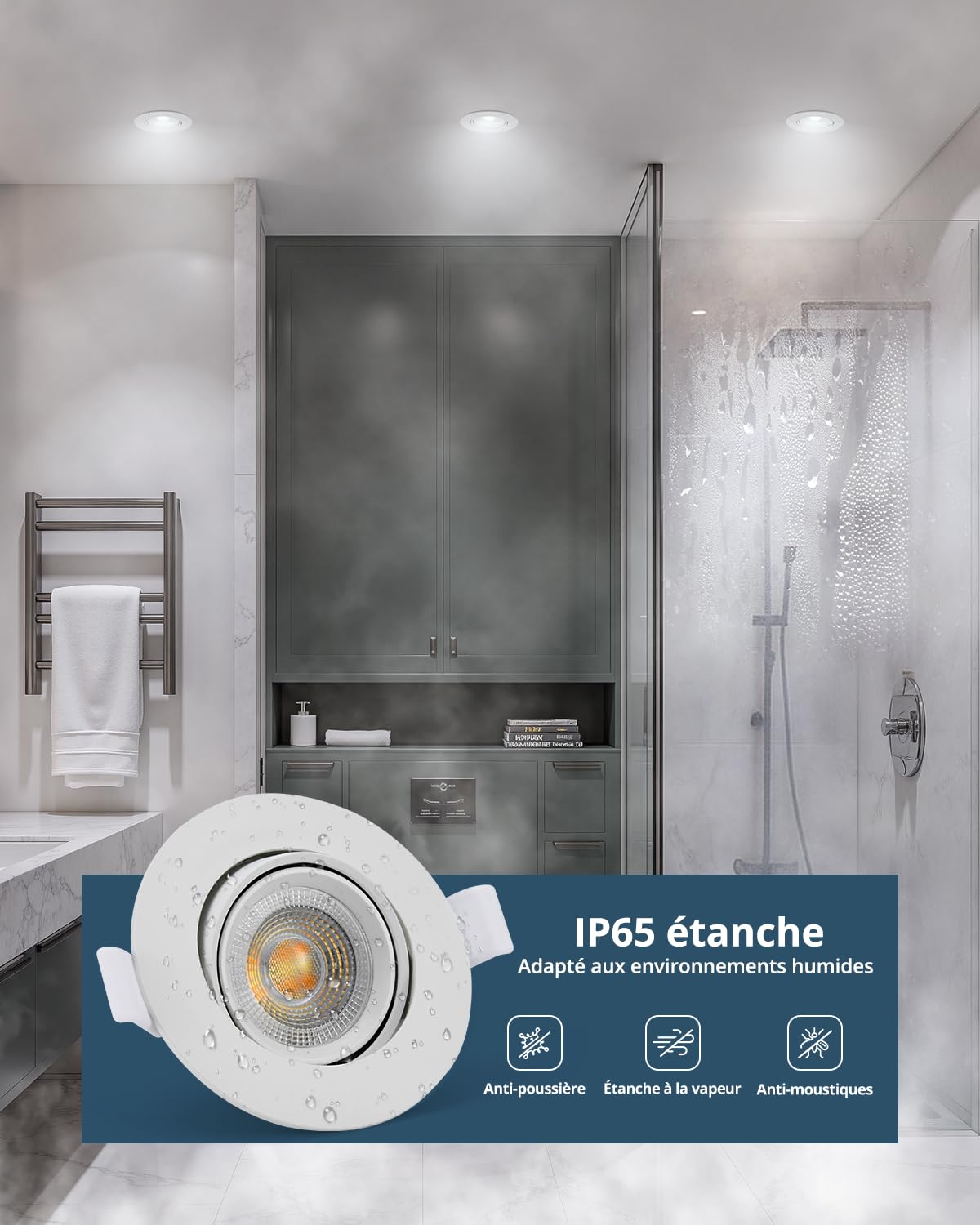 Schiele Spot LED Encastrable Salle de Bain IP65, 7W Spots de Plafond Trou 68mm - 80mm, 230V, Blanc Chaud Blanc Neutre Blanc Froid, Éclairage Encastré pour Cuisine Salon Chambre, Lot de 20