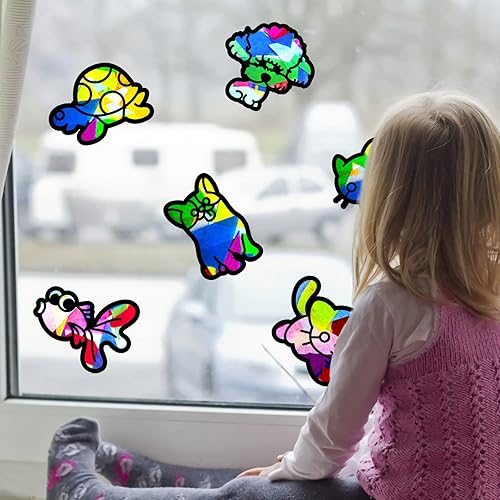 Miniatura 6 de AHANDMAKER 24 piezas de gatos y perros de papel atrapasoles tortuga pez dorado para ventanas mascotas kit de bricolaje para ventanas artes