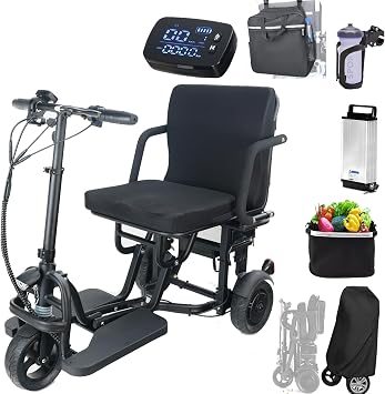 3-Wheel Folding Mobility Scooters-300 lbs Capacity, 9.3mph 20Miles Lightweight Electric Scooter for Adults & Seniors, Portable Compact Travel Portable Power Scooters for Seniors