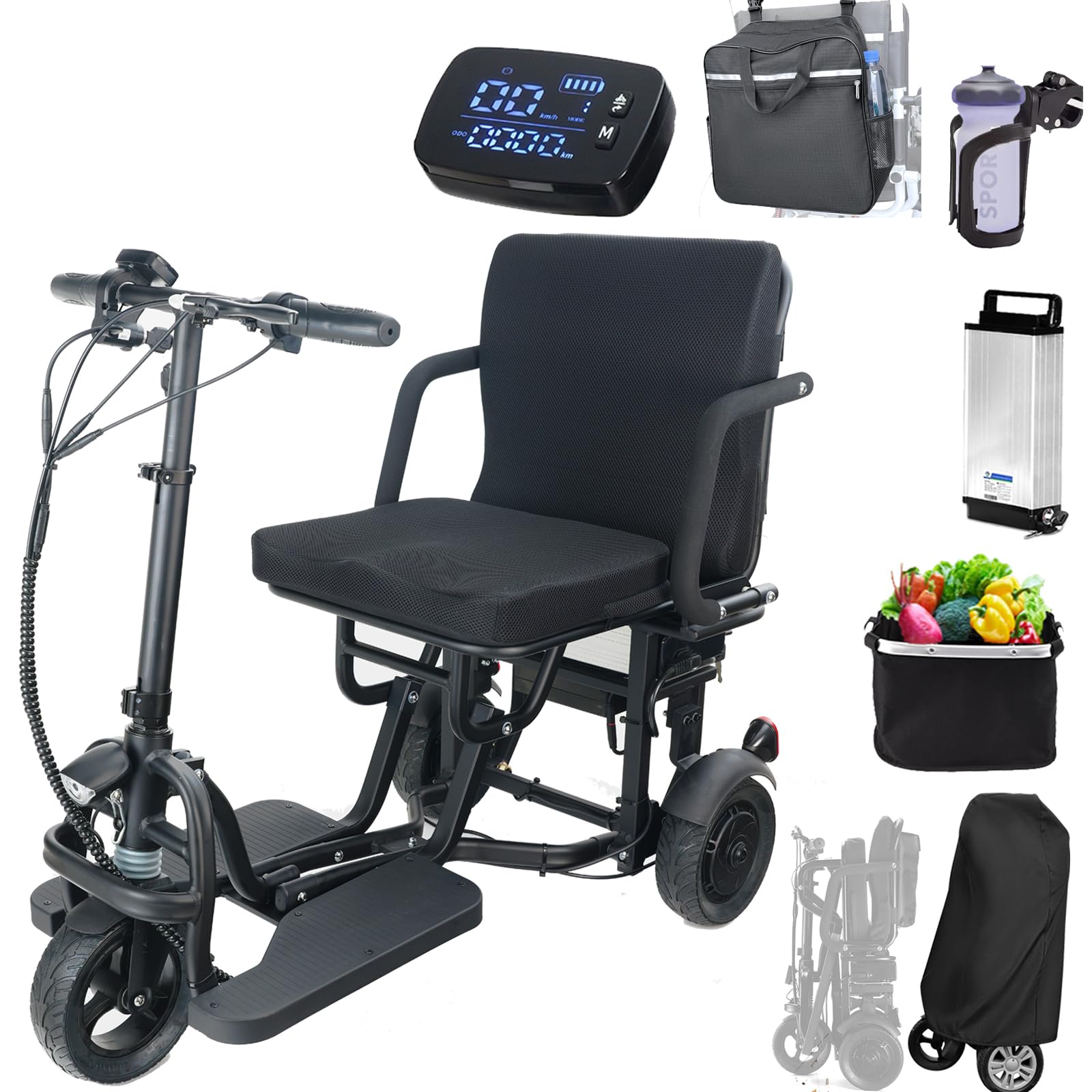 2025 New Folding Mobility Scooter, Spare Battery Included, Cruise Control, Airline Approved Travel Mobility Scooter, Mobility Scooters for Seniors with Backpack,No Assembly Required