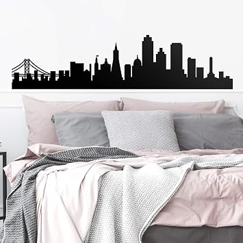 Vinyl Wall Art Decal - San Francisco Skyline - 18.5 x 75 - Unique Modern California American USA West Coast City Home Bedroom Living Room Store Shop Mural Indoor Outdoor Silhouette Adhesive Decor