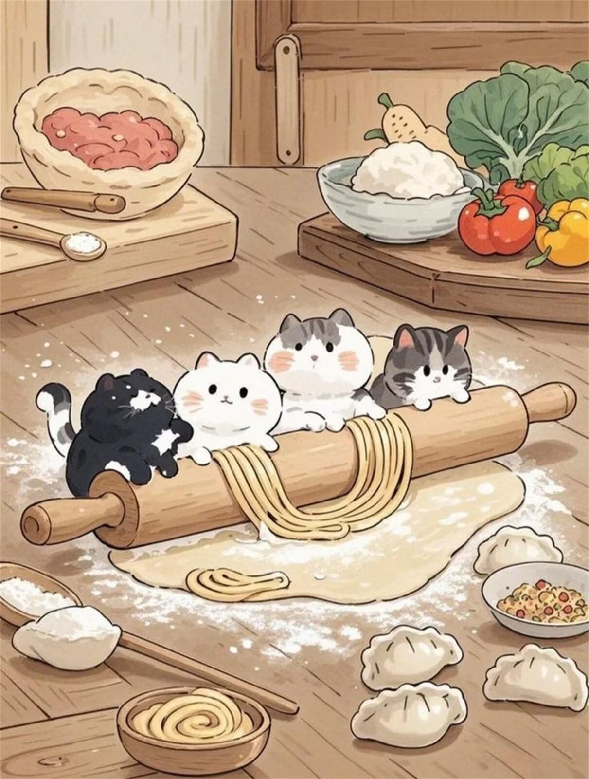 Puzzle 1500 sztuk jedzenie kot kreskówka, puzzle niemożliwe, łamigłówki, łamigłówki, gry logiczne dla całej rodziny, puzzle dla dorosłych 1500 sztuk 87 x 57 cm