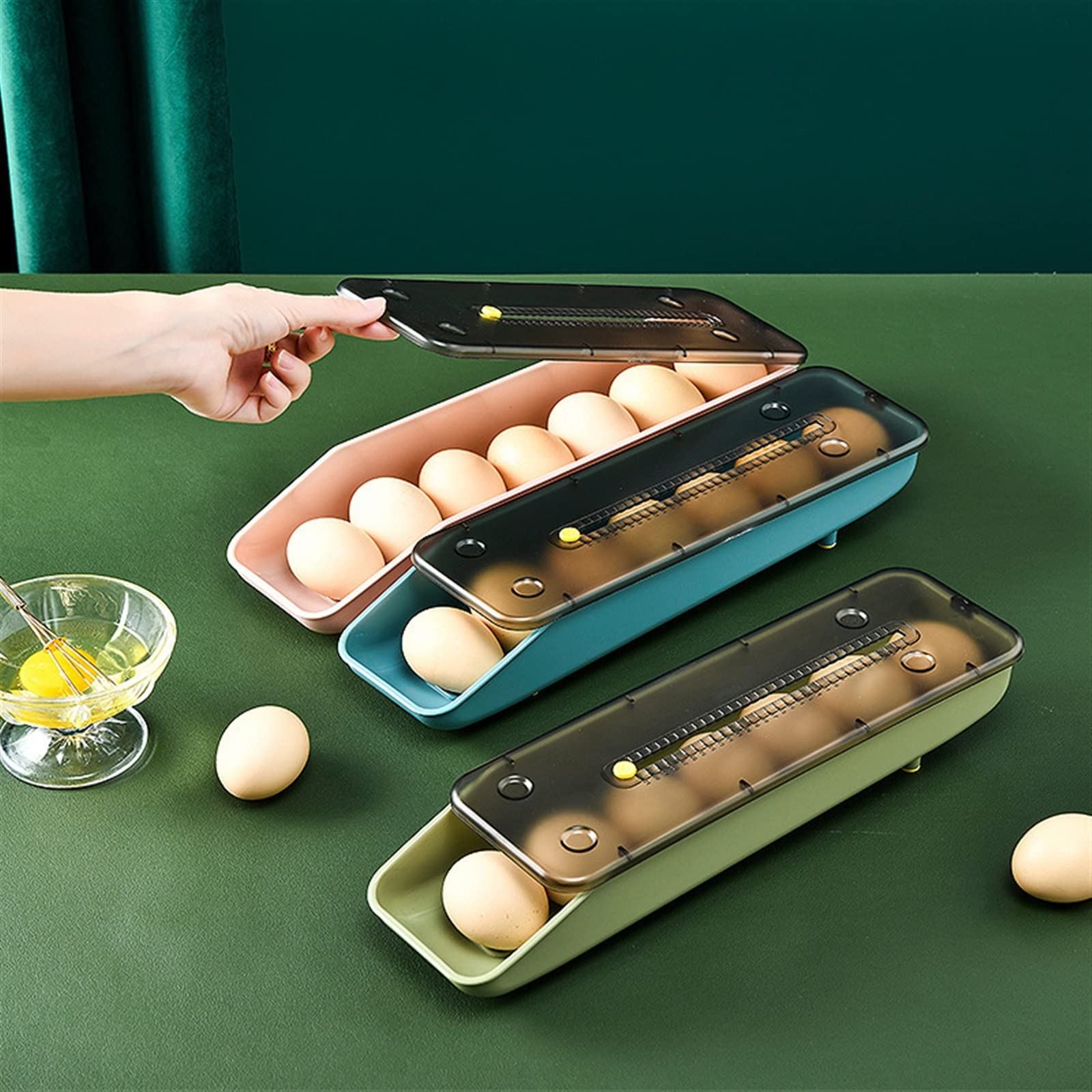 Cubo de Huevos para Nevera, Caja de Almacenamiento automática de Huevos rodantes, contenedor de Almacenamiento de plástico, organizadores de Almacenamiento para Nevera de Cocina