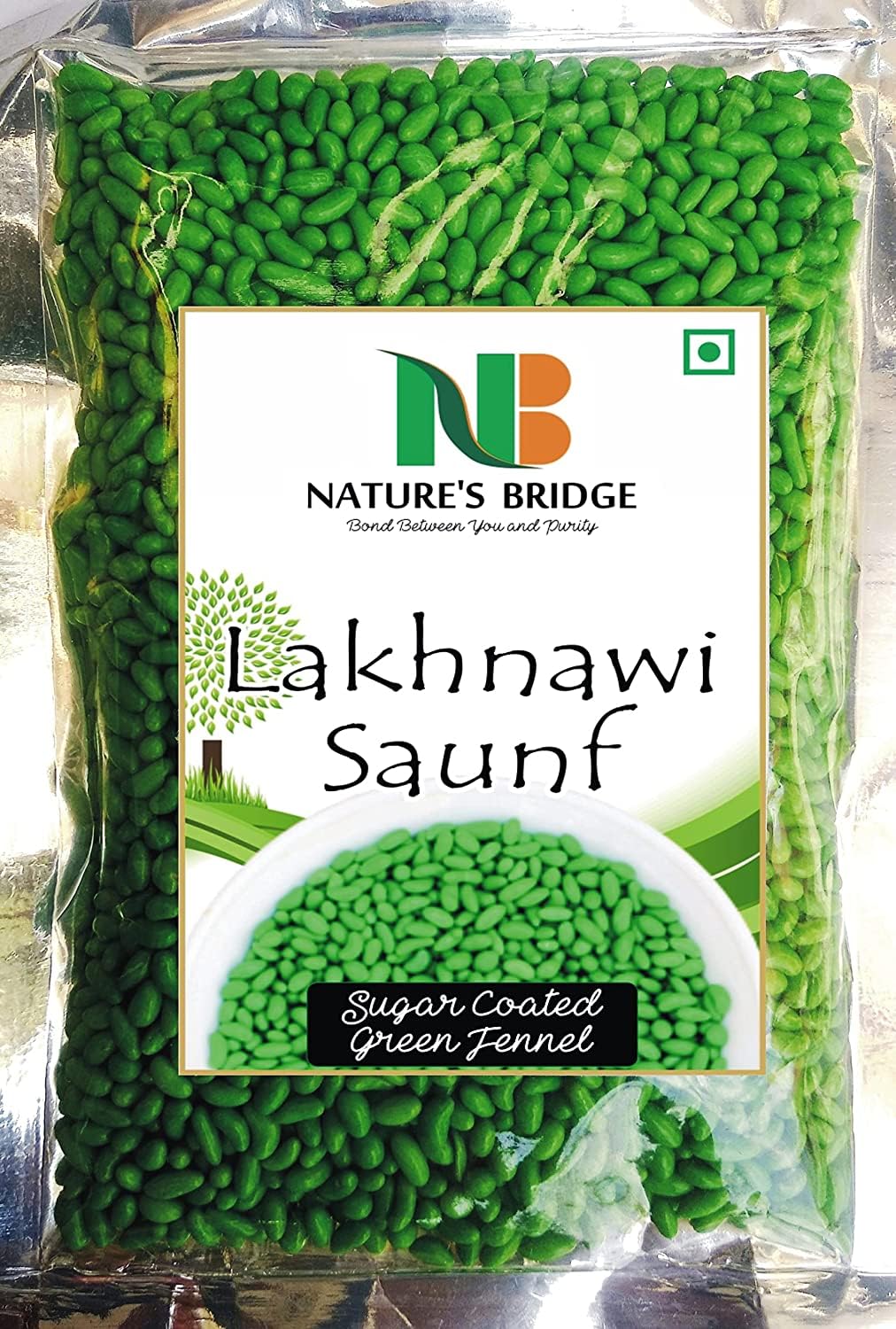 Nature's Bridge Lakhnawi Saunf / Sugar Coated Green Fennel Seeds / Mukhwas / Fennel Mouth Freshener - (200 gm)_Packing May Vary