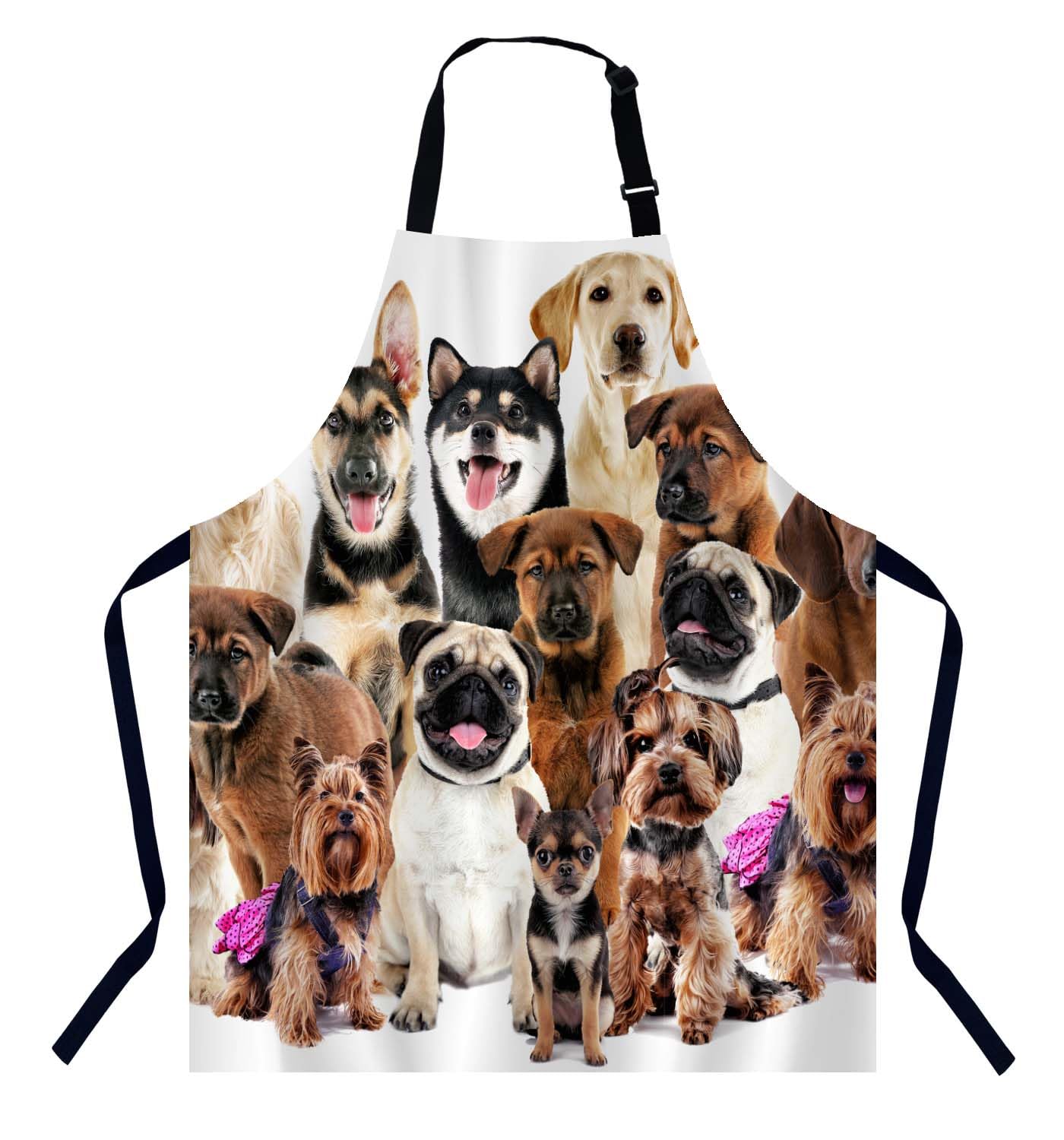 BGBDEIA Group of Cute Dogs Apron Adjustable Neck Bib Apron for Men Women,Suitable for Kitchen Cooking Waitress Chef Apron
