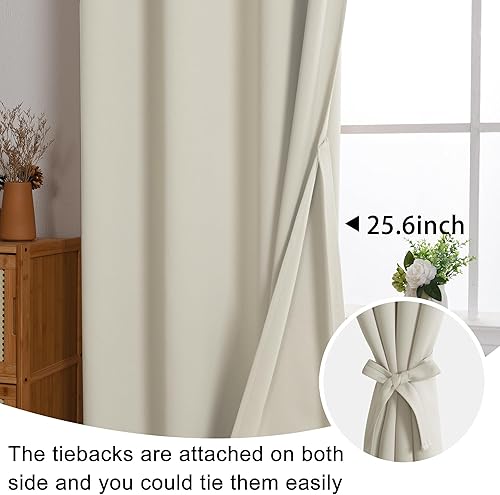 Miniatura 6 de JIUZHEN Cortinas opacas de aislamiento térmico y acústico con tiras de amarre, de color marfil, bloquean la luz del sol y reducen el ruido, paneles
