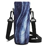 RICHEN Neoprene Water Bottle Carrier Bag with Adjustable Shoulder Strap,Insulated Water Bottle Cover for 500ml/16oz Stainless Steel/Glass/Plastic Bottles (Blue Marble,500ml)