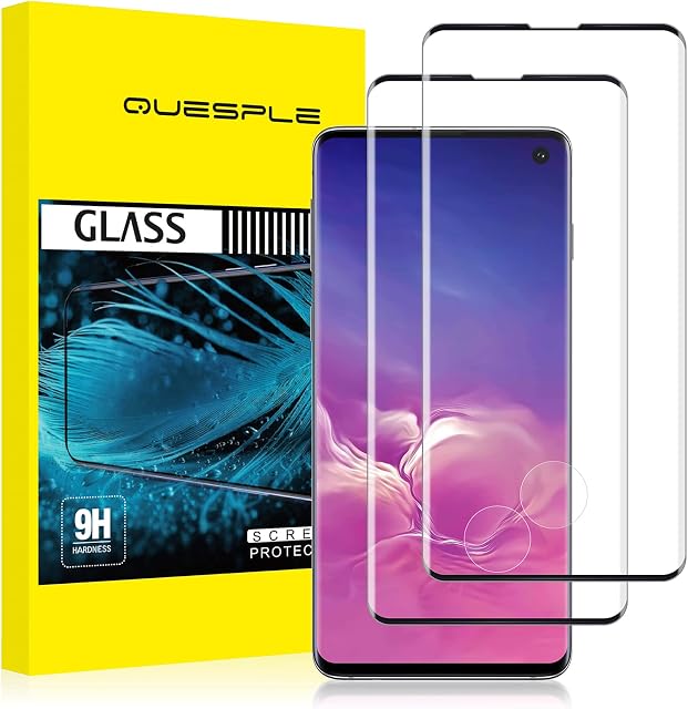 QUESPLE Samsung Galaxy S10 Screen Protector [2 Pack], HD Fingerprint unlock Full Coverage Samsung S10 Tempered Glass Screen Protector Film, Anti-Scratch/High Sensitivity/Case Friendly