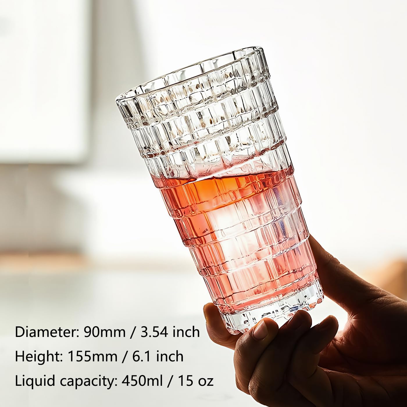 Juego de 6 vasos de vidrio (grandes de 15 onzas)