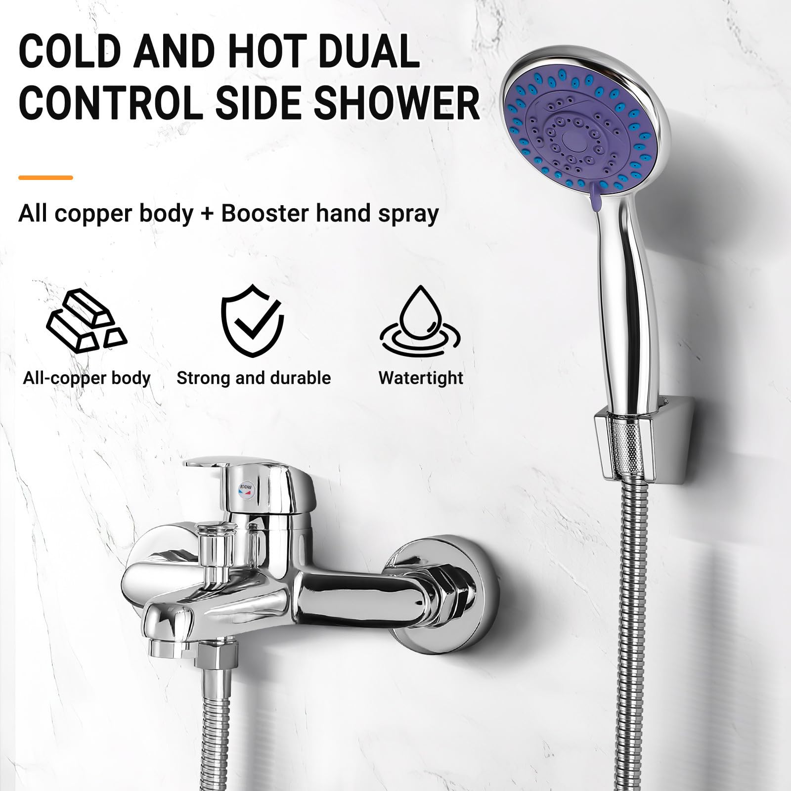 Sosoport Juego de Grifo de Ducha de Mano con Diseño de Alta Presión y Núcleo de Válvula Cerámica, Acero Inoxidable, Incluye Manguera y Accesorios para Baño y Hotel Color Aleatorio