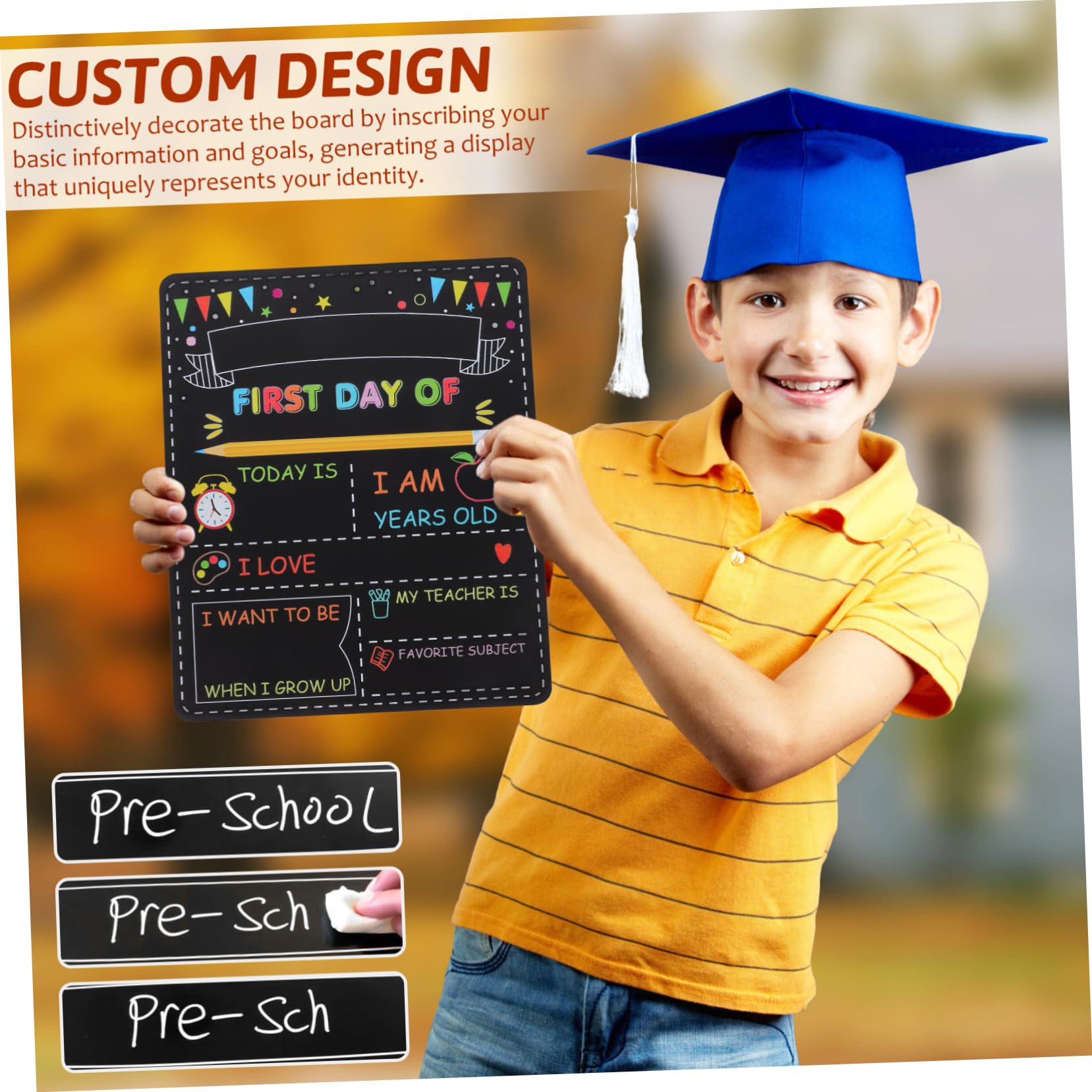 DOITOOL 5 Piezas Pizarra Escolar de Madera Doble Cara Reutilizable para Primer Día de Preescolar Infantil y º de Primaria Decoración Escolar Resistente y Ligera