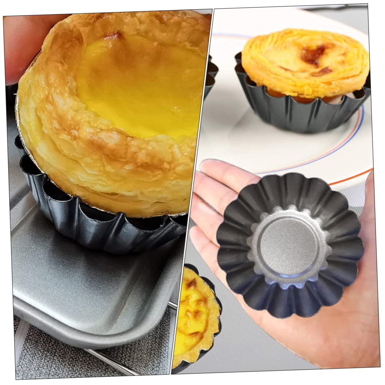 Unomor 5pcs Nonstick Tart Molds with Removable Bottom Pans for Baking Desserts Fluted Edge Tart Pans for Afternoon Tea and Family Gatherings