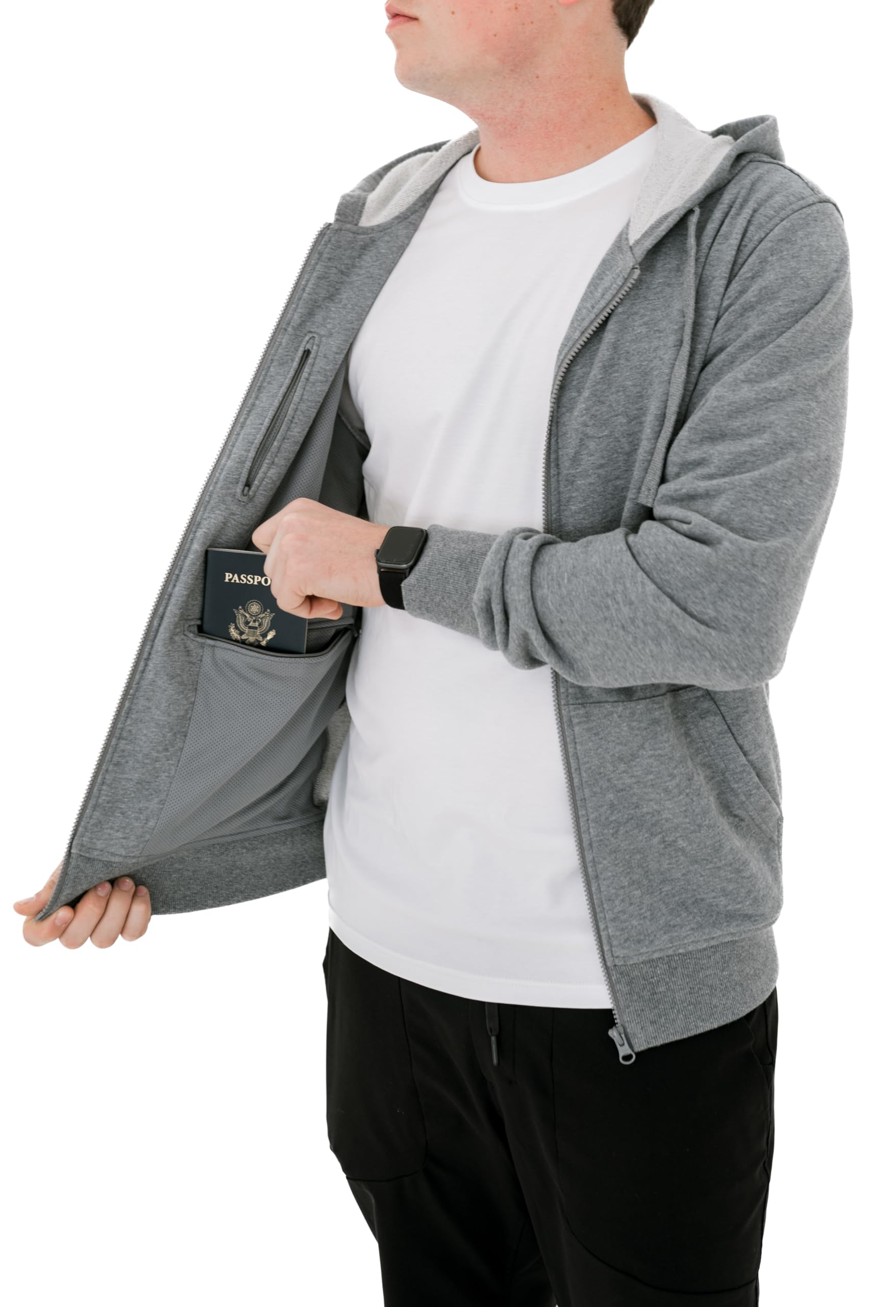 Clever Travel Anti-Pickpocket Zip Up Travel Hoodie Sweatshirt with Hidden Pockets for Men