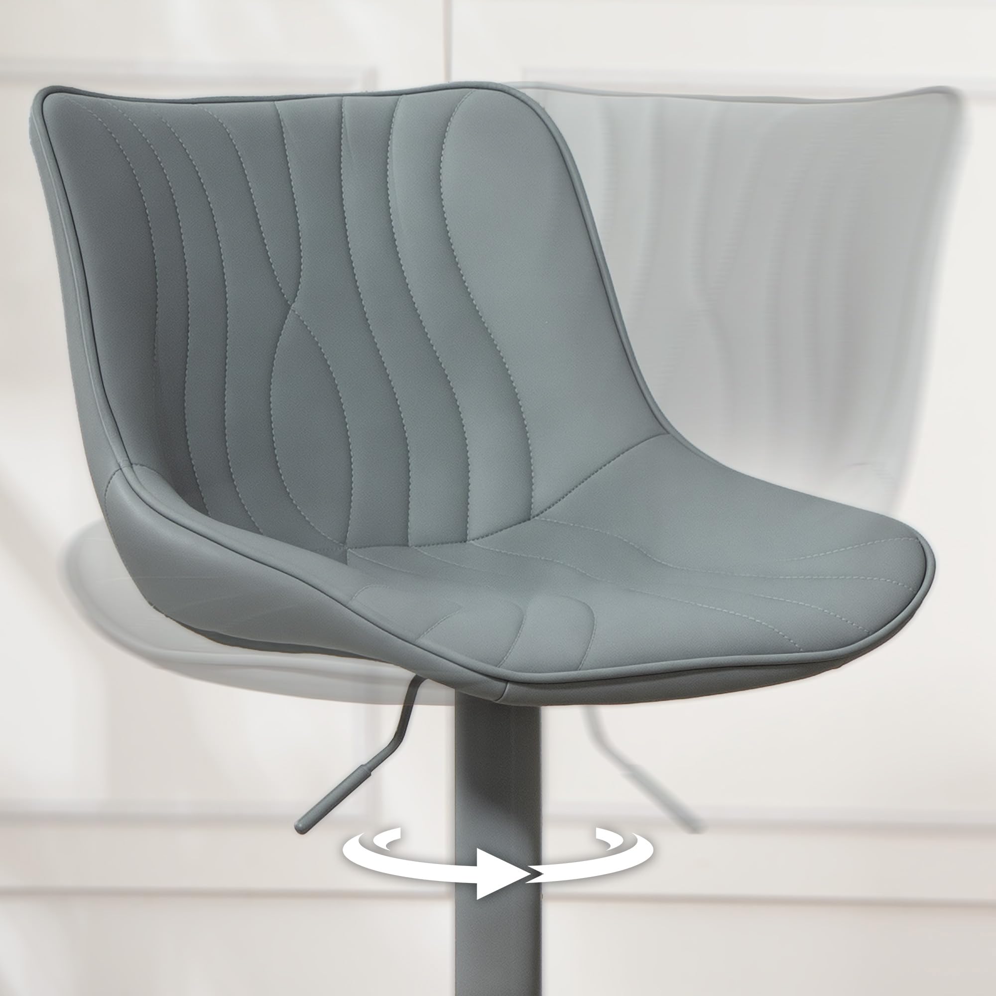 HOMCOM Juego de 2 Taburetes de Bar Taburetes Altos de Cocina Giratorios con Altura Ajustable 92-110 cm Respaldo Asiento de Piel Sintética Marco de Acero y Reposapiés para Comedor Mostrador Gris