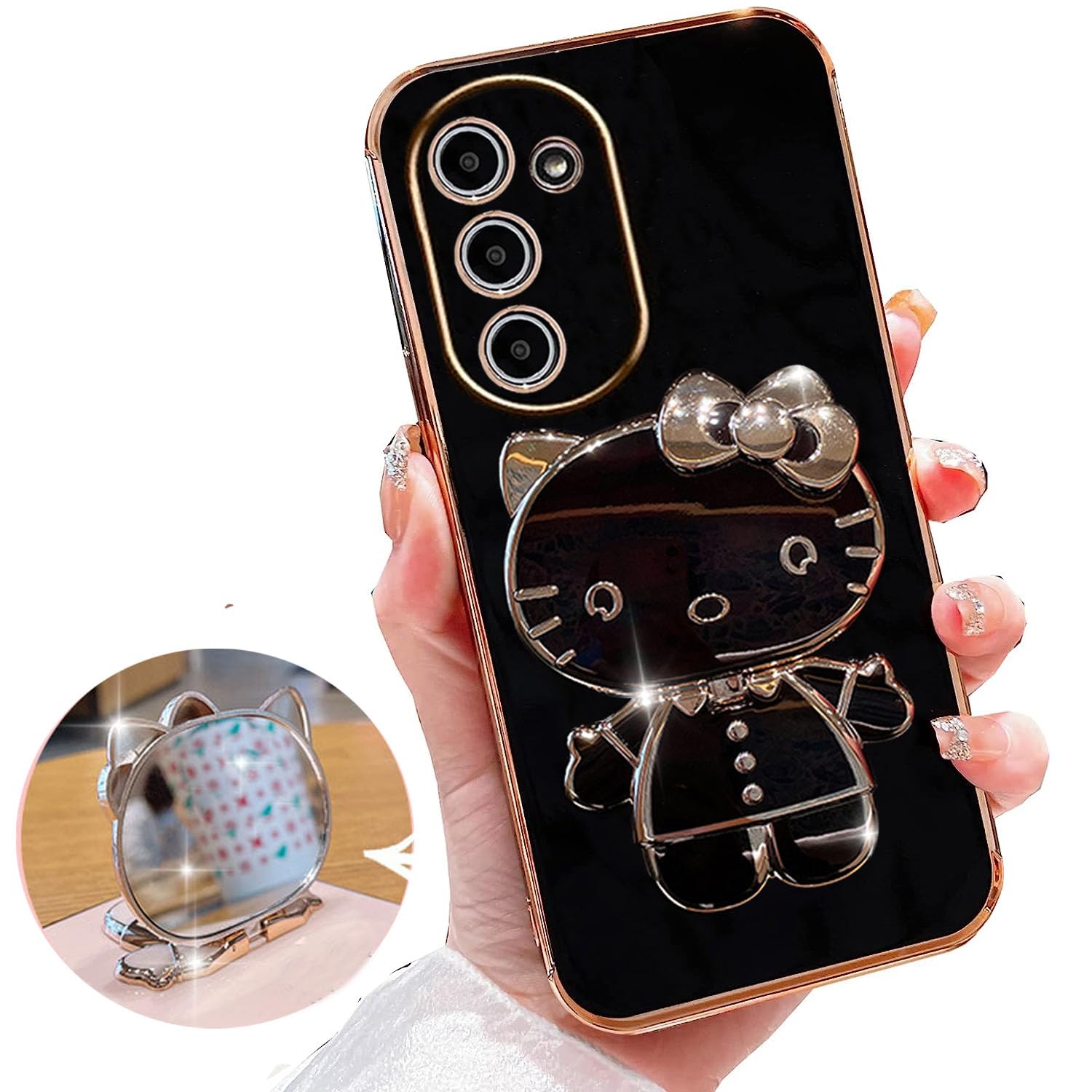 KC Back Cover for Samsung Galaxy S23 Plus 5G, Hidden Mirror Hellow Kitten Folding Bracket Kickstand Electroplated Soft Silicone Camera Protection Case - (Black) (B0CBRFTC3J) Amazon Price History, Amazon Price Tracker
