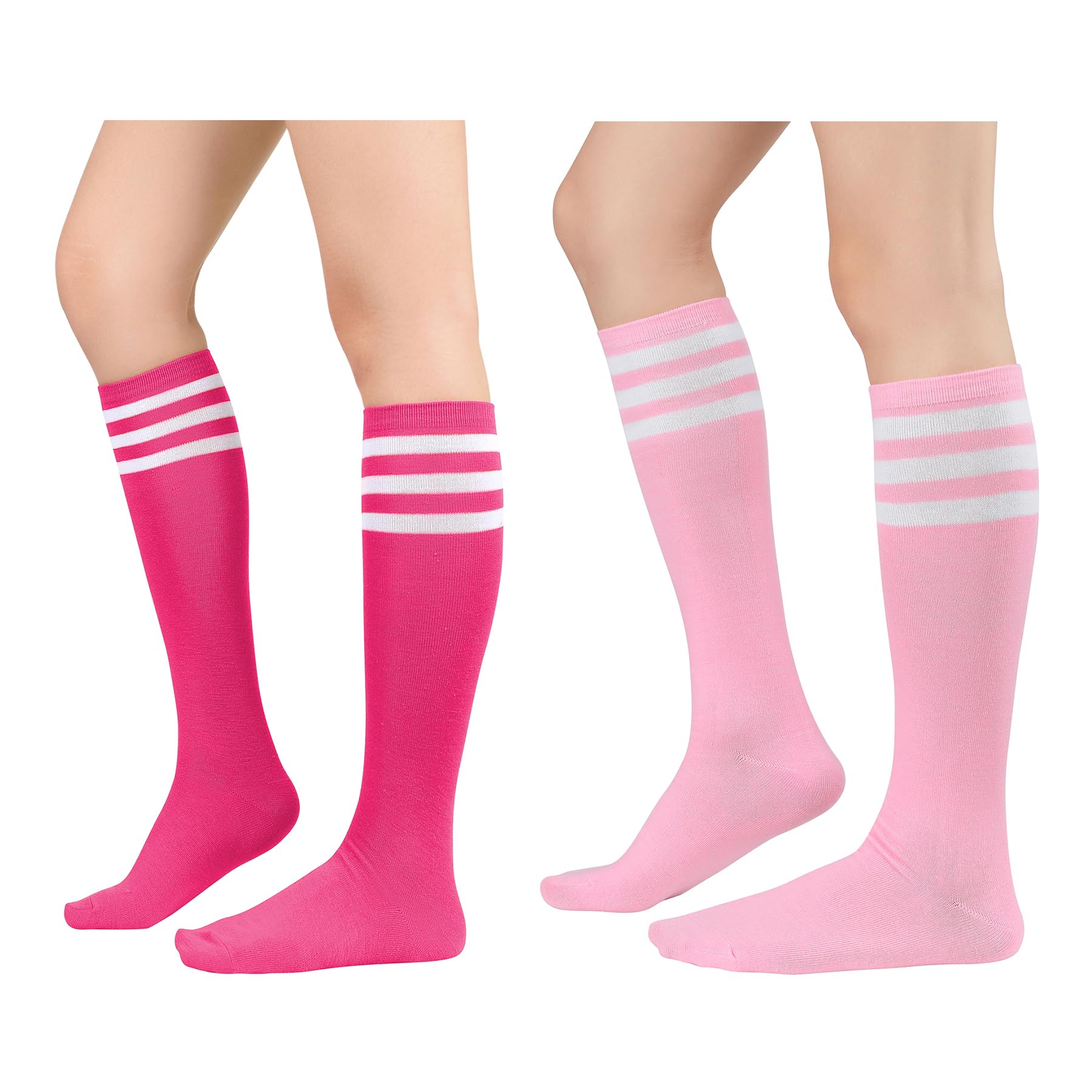 2 Pairs Knee High Socks for Women Striped Long Tube Athletic Soccer Socks for Casual Outdoor Sport