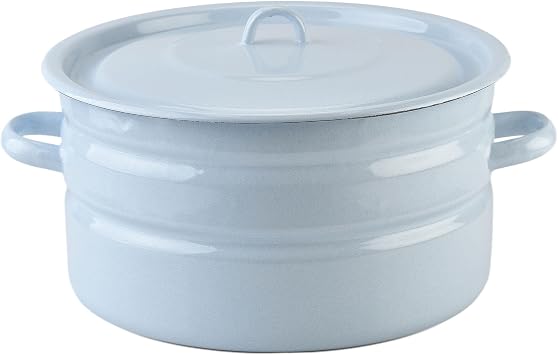 Granite Light Blue Enamel Pot 14.7 Qt 14 L Stockpot with Lid, Enamelware Pot, Enameled Steel Stock Pot with Lid, Casserole, Cooking Pot, Induction Safe, Dishwasher Safe