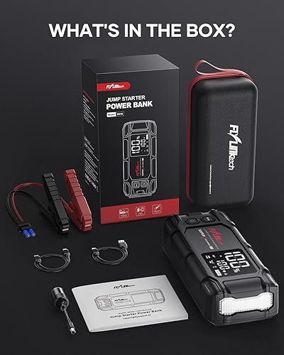Miniatura 7 de FLYLINKTECH Arrancador de batería de automóvil, 6000 A pico 26800 mAh paquete de batería de arranque (para todo gas o hasta 12L diesel), caja de
