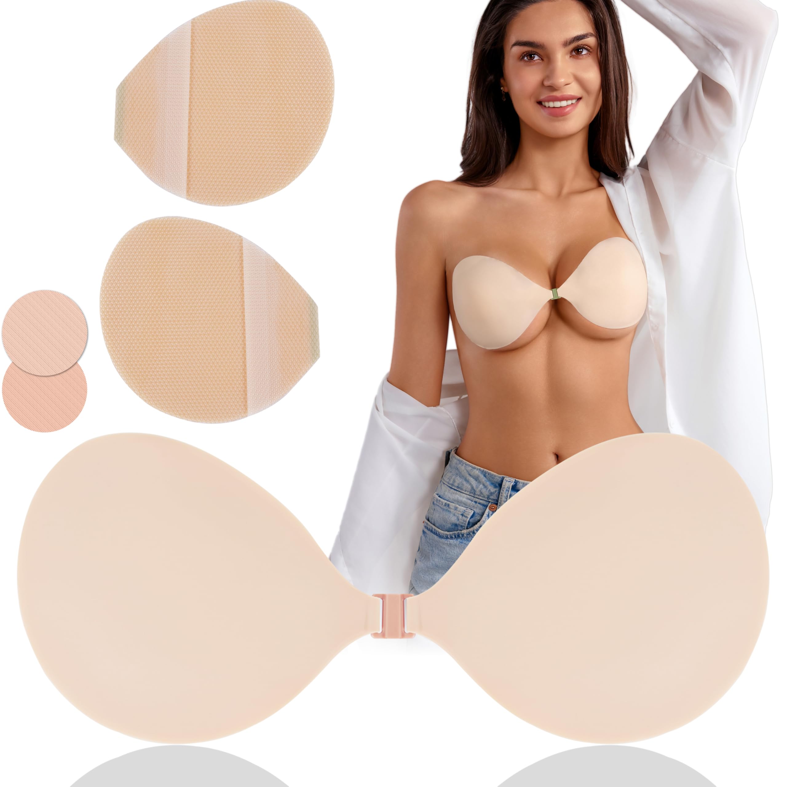 Rosefly Push Up Strapless Bra for Women Backless Sticky Bra or Replaceable Adhesive for Deep V Cleavage