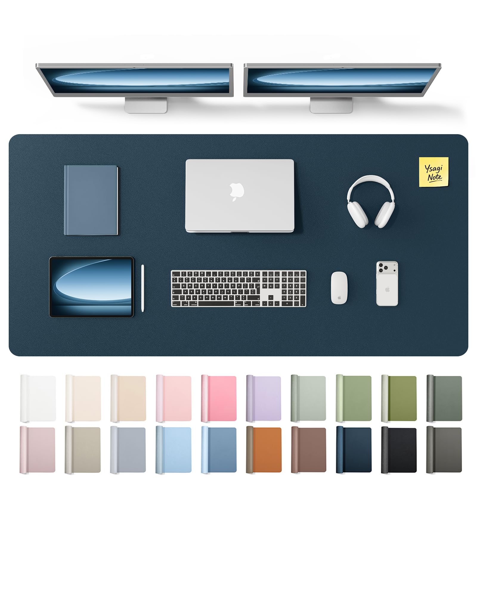 YSAGi Leather Desk Pad Protector, Office Desk Mat, Large Mouse Pad, Non-Slip PU Leather Desk Blotter, Laptop Desk Pad, Waterproof Desk Writing Pad for Office and Home (Dark Blue,55" x 24") Dark Blue 55" x 24"