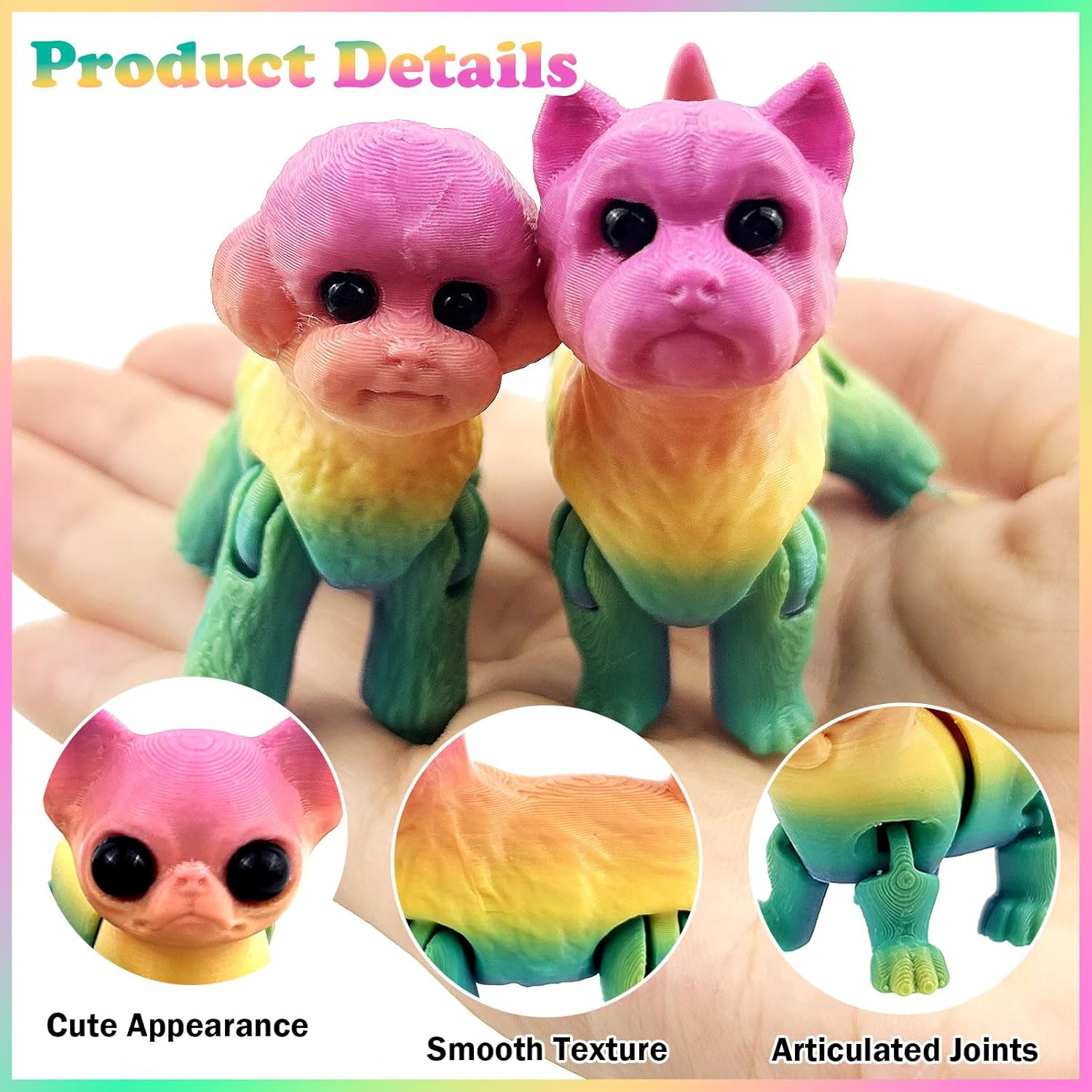 10 Pcs 3D Printed Fidget Cats and Dogs Toy Set, Small 3D Prints Movable Articulated Animal Models for Executive Home Office, Mini Stress Relief 3-d Printer Animals Toys Decor for Adults Kids (CH1) - Image 3