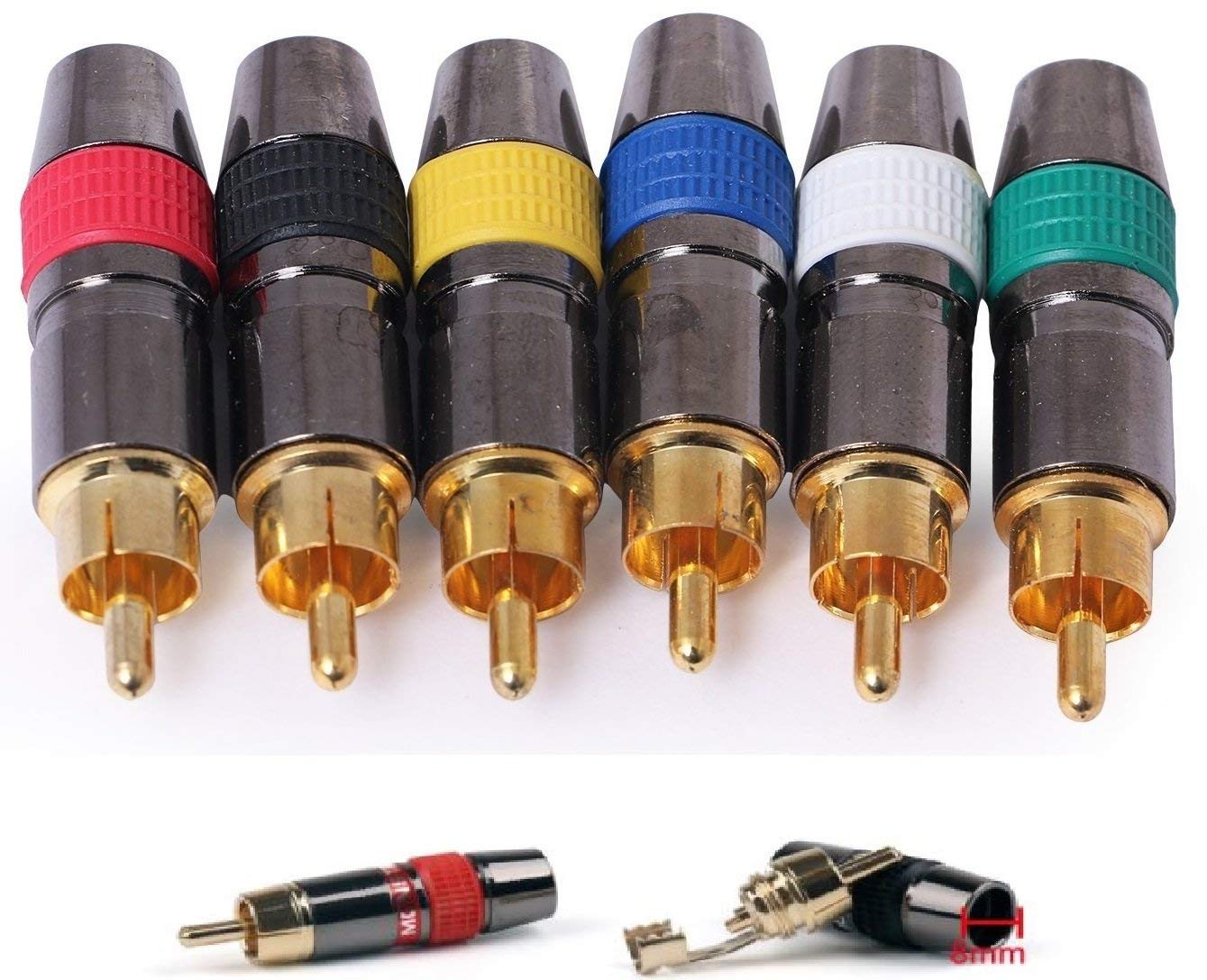 KEBILSHOP Set Of 6 Metal Solderless Rca Male Connectors With Screw Design - Audio Video In-Line Jack Charging Adapter Gold Plated (B08Q2YC19Q) Amazon Price History, Amazon Price Tracker