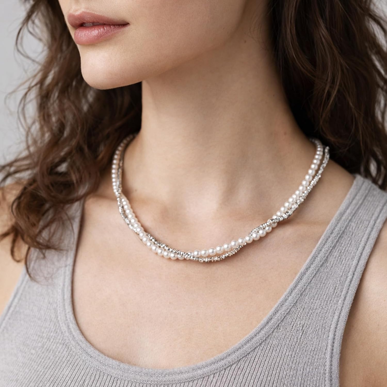 Pearl Necklace for Women, Layered Bead Choker Jewelry Elegant Dainty Beaded Chain Necklace, Fashion Statement Gift for Her