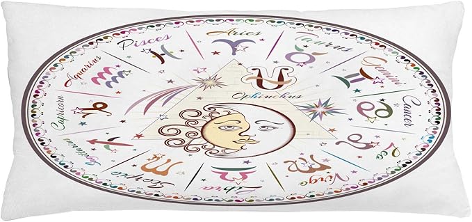 Ambesonne Zodiac Throw Pillow Cushion Cover, Western Chart with All Signs Aries Virgo Leo Taurus Libra Mystique Fate Calendar, Decorative Rectangle Accent Pillow Case, 36